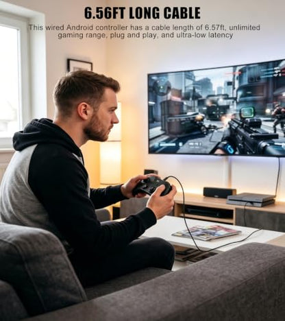 Wired Controller for PC Windows/Android/Tablet/Switch/PS4/PS3, 1000Hz Polling Rate Plug and Play Gaming Gamepad Joystick with USB C Adapter, Dual Motors, Turbo, 6.56ft Cable, Ultra-Low Latency, Black - color: Black