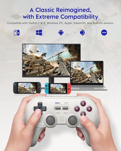 8Bitdo Pro 3 Bluetooth Controller (GB) - TMR Joysticks | For Switch/Switch 2, Windows/Apple/Android, Swappable ABXY Buttons, Pro Back Buttons, Hall Effect Triggers, Charging Dock - color: G Classic, size: Pro 3