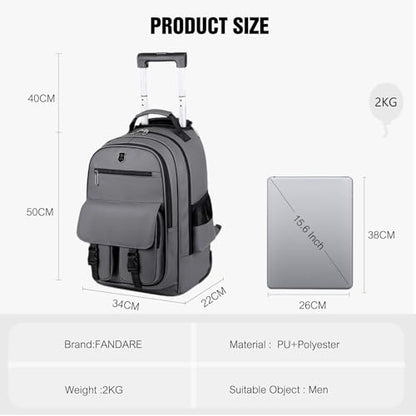 FANDARE Rolling Laptop Backpack Convertible Luggage Backpack with Wheels Travel Daypacks Multi-Functional Carry-On for Business Trip Men Lifestyle Outdoor Urban Waterproof PU Film Backpacks Blue - color: Blue