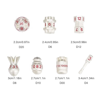UDIXI RPG Metal Dice Set D&D, 7-Pieces Polyhedral Metal DND Dice Set Silver | Bomb Shape, Red Numbers, Solid Metal, Cool Design, Leather Pouch Pakaging, for Dungeons and Dragons Role Playing Games - color: Silver Red