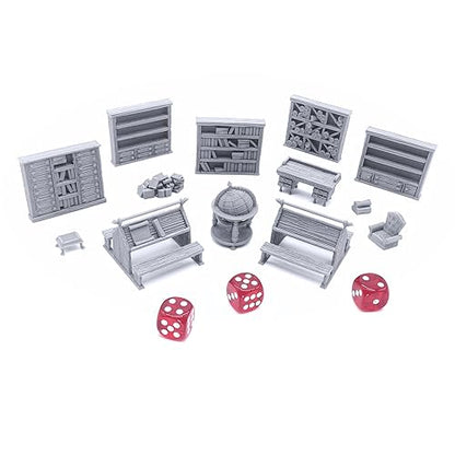 Library Furniture - DND Terrain Compatible with Dungeons and Dragons, 28mm Miniature Wargaming, Tabletop RPGs, Wargame Scenery