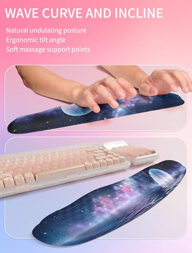 Hokafenle 2in1 Combination, Wave Keyboard Wrist Rest and Ergonomic Curvature Mouse Pad Wrist Support for Relieve Wrist Pain, Filled with Soft Cushion Memory Foam, Moonlit Starry Sea - color: Moonlit Starry Sea
