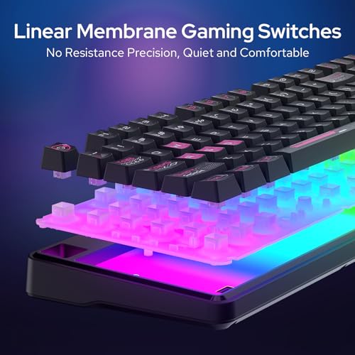 Redragon K526 PRO RGB Wireless Membrane Gaming Keyboard, 104 Keys Mechanical-Feel Keyboard w/LED Info Display, Media/Backlit Knob Control, Smooth Linear Switch & Software Supported - color: Black & Purple