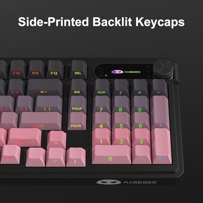 MageGee GK960 Wireless Keyboard, 98 Keys Tri-Mode BT/2.4G/Wired Membrane Gaming Keyboard, RGB Creamy Keyboard with Number Pad, Knob Control, Side Printed Keycaps, 4000mAh Battery - Black & Pink - color: Black & Pink