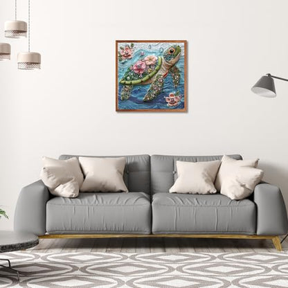 Sea Turtle Puzzles for Adults 500 Pieces, 18.1"x18.1" | Flower Sea Animal Jigsaw Puzzle, Letters on Back, Reference Poster Included, Family Challenging Funny Perfect for Game Nights - color: Sea Turtle