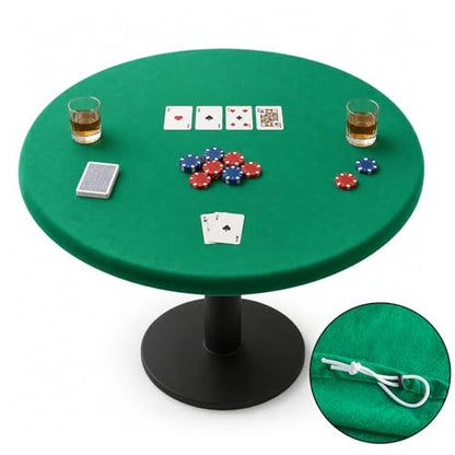 Green 36 Inch Felt Card Game Tablecover Round 36in to 48in Tablecloth Poker Table Cover Elastic Table Mat Fitted Bridge Card Mahjong Dominoes and Casino Game Night Topper Cloth Protecto