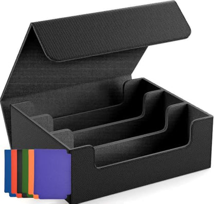 1800+ Card Storage Box, PU Leather Trading Card Deck Case with Magnetic Closure, Holds 600+ 35PT 3"x4" Standard Toploaders, Fit for MTG, Marvel, Sports Cards, Game Cards & Business Cards