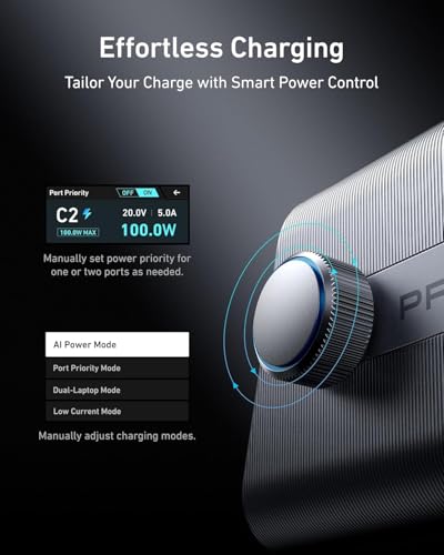 Anker Prime Charging Station, 250W 6-Port GaN USB C Charger, 2.26" LCD Smart Display Control, Compatible with iPhone, Galaxy, MacBook, Dell for Home Office, Gaming Desk Accessories