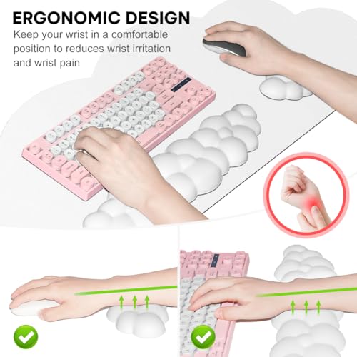 JIKIOU Ergonomic Keyboard Wrist Rest &Large Mouse Pad&Mouse Wrist & Cup Pad | Cute Cloud Shape, 4 in 1 Memory Foam Desk Mat, Ultra-smooth Surface, Savior of Wrist Pain, Anti-slip Rubber Base, Waterproof - color: 02White