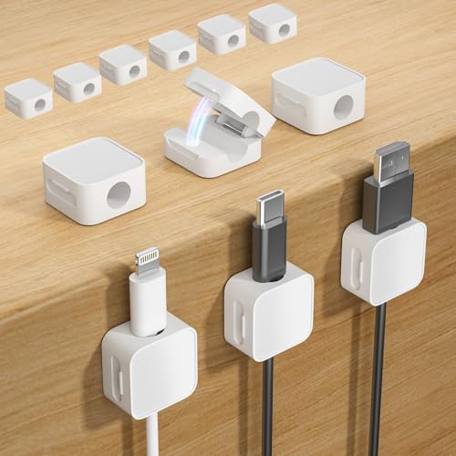 12 White Magnetic Cable Clips,Under Desk Cable Management,Cord Holder for Nightstand Home Office Car Phone Wall,2025 Adhesive Cord Organizer[0.45" in Ht Save Space/Versatile for Wire Up to 0.27" OD] - color: White, size: 12pack