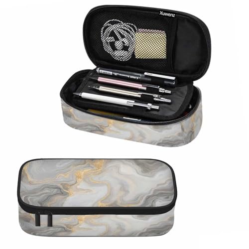 Marble Pencil Holder Bag White Fluid Texture Pencil Case College Office Organizer for Teens Adults - color: Marble 01