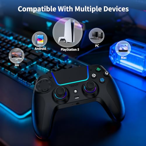 VidPPluing Wireless Controller Compatible with PS5/Android/IOS/MAC/Steam Deck, Gamepad with LED Lighting/Hall Effect Trigger/Turbo/Macro/Dual Vibration/3.5mm Headset Jack/1500 mAh Battery | Gamepad with LED Light/Hall Effect Joysticks/Turbo/Macro/Dual Vib