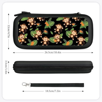 PPIKTC Hard Shell Carrying Case with 15 Game Card Slots, Protective Bag Compatible with Nintendo Switch, Green Leaves Cute Funny Monkey - color: Design (218)