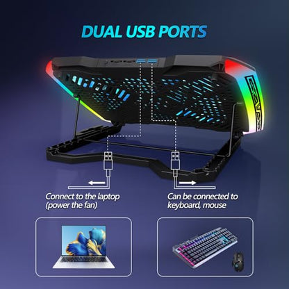 AIMIUZI Laptop Cooling Pad, Gaming Laptop Cooler with 9 Quiet Fans, Laptop Cooling Stand for 12-17 Inch, Laptop Computer Fan with 5 Height Adjustable,2 USB Ports,1 Phone Stand - color: Colorful