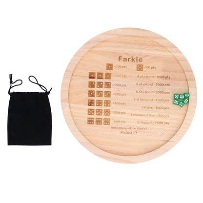 Farkle Dice Tray, Premium Wooden Dice Tray for Classic Family Game Night, Improve Math Skills with 6 & Storage Bag (Round 30cm) - color: Round 30cm