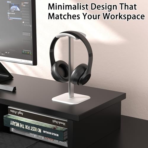 Headphone Stand for Desk - Headset Stand Headphone Holder (White) | with Aluminum Hanger and Plastic Headrest, headphone holder for AirPods Max, Sony, Bose, Beats and More - color: White