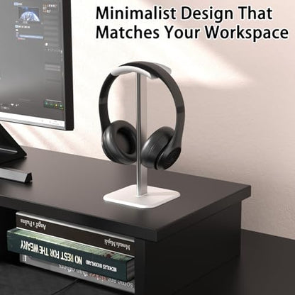 Headphone Stand for Desk - Headset Stand Headphone Holder (White) | with Aluminum Hanger and Plastic Headrest, headphone holder for AirPods Max, Sony, Bose, Beats and More - color: White