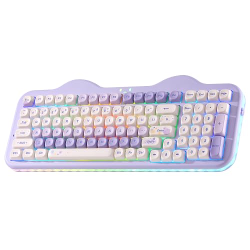 YUNZII C98 Cute Cake Wireless Mechanical Keyboard (Purple, Candy Switch) | 99 Keys with Number Pad, Hot Swap, PBT MOA Keycaps, BT5.0/2.4G/USB-C, Gasket Mount, Custom RGB Backlit for Win/Mac - color: Purple, size: Candy Linear Switch