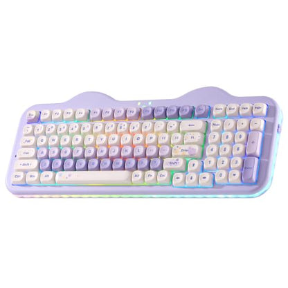 YUNZII C98 Cute Cake Wireless Mechanical Keyboard (Purple, Candy Switch) | 99 Keys with Number Pad, Hot Swap, PBT MOA Keycaps, BT5.0/2.4G/USB-C, Gasket Mount, Custom RGB Backlit for Win/Mac - color: Purple, size: Candy Linear Switch