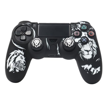 Lion Design Controller Skin Cover with 2 Thumb Grips Compatible with PS4/Playstation 4 Slim/Pro Controller - color: Lion Black White
