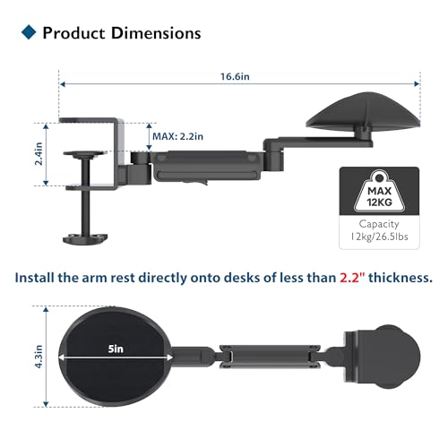BONTEC Adjustable Arm Rest for Desk, 360° Rotating & Extendable, Aluminum | Ergonomic Elbow Pad, Durable Keyboard and Computer Support, Office or Gaming Accessories, Comfortable During Work Sessions