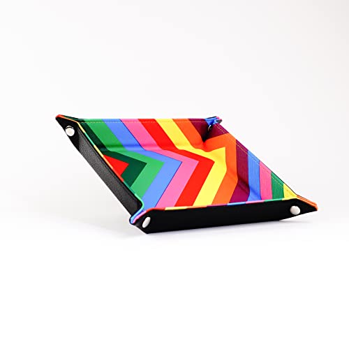FanRoll Fold Up Dice Tray w/PU Leather Backing: Leather Rainbow, Role Playing Game Dice Accessories for Dungeons and Dragons - color: Rainbow