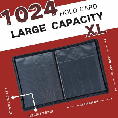 1000+ Pockets Trading Card Binder, 16-Pocket Card Ablum Compatible with MTG,Sports Cards & Other Standard Size Trading Cards (Red) - color: Red