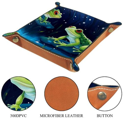 Cute Green Frog Dice Tray PU Leather Dice Rolling Tray Folding Dice Holder for Dice Games, Like RPG, DND and Other Table Games - color: Multi 5