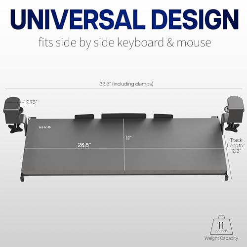 VIVO Large Keyboard Tray Under Desk Pull Out with Extra Sturdy C Clamp Mount System, 27 (33 Including Clamps) x 11 Inch Slide-Out Platform Computer Drawer for Typing, Black, MOUNT-KB05E | Keyboard Tray for Typing, Slide Out Platform, Extra Sturdy C-Clamp