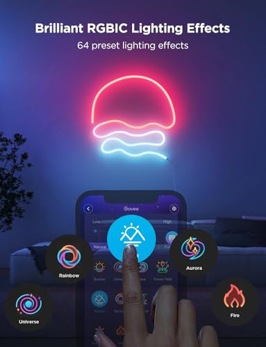 Govee RGBIC Neon Lights 32.8ft Works with Matter, Alexa, Google Assistant | LED Smart Neon Rope Light 2, Custom DIY Neon Strip Lights for Bedroom and Wall Decor, Softer Material, White - size: 32.8ft