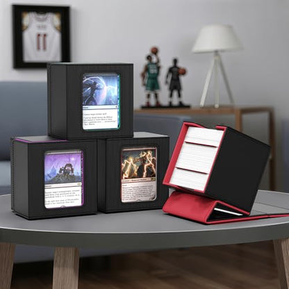 Kabinka MTG Deck Box with Window, Commander Deck Box for Trading Cards, Holds 110+ Double Sleeved Cards, Fits TCG CCG EDH (Black Red) - color: Black Red