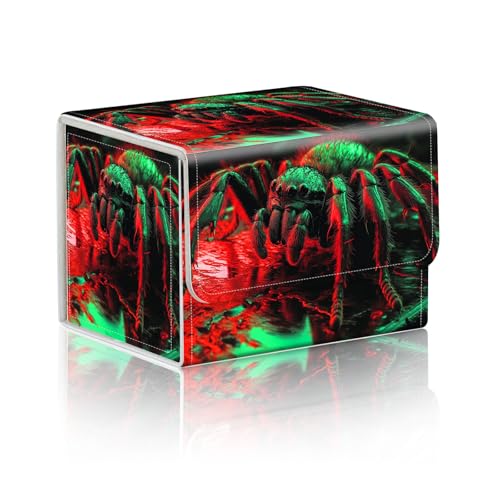 Trading Card Storage Box, Holds 100+ for MTG Cards, PU Leather with Magnetic Closure, Neon Tarantula on Reflective Surface Durable Deck Box for Magic the Gathering, Trading Card Games - color: Neon Tarantula on Reflective Surface