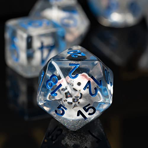 Cusdie 7-Die Dice DND, Polyhedral Dice Set Filled with Animal, for Role Playing Game D&D Dice (White Fox) - color: White Fox