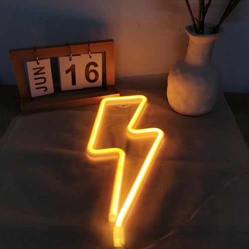 1 Pack Lightning Neon Sign Wall Decor,USB&Battery Powered LED Bolt Game Neon Light for Teen Girl Kid's Bedroom, Bar, Aesthetic,Christmas,Gaming Room, Party, Home, Wedding Party-yellow - color: Yellow1, size: 1-Pack