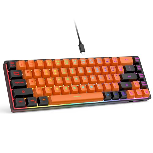 GEODMAER 65% Gaming Keyboard, LED Backlit Mini Wired Keyboard, Ultra-Compact Anti-Ghosting No-Conflict 68 Keys Membrane Gaming Wired Keyboard for PC Laptop Windows Gamer(Orange-Black) - color: Orange-Black