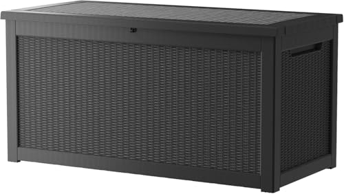 Yardgrace 320 Gallon Heavy Duty Outdoor Storage Box, Extra Large Storage Organizer for Patio Furniture Accessories, Garden Tools, Indoor Storage for Cushion, Matte Black - color: Black, size: 320GAL