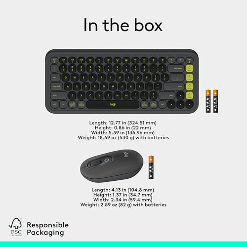 Logitech POP ICON Combo, Wireless Bluetooth Keyboard and Mouse, Comfortable Typing, programmable Keys and Buttons, Quiet clicks, Easy-Switch up to 3 Devices - Graphite and Lime - color: Graphite Lime, style: Combo