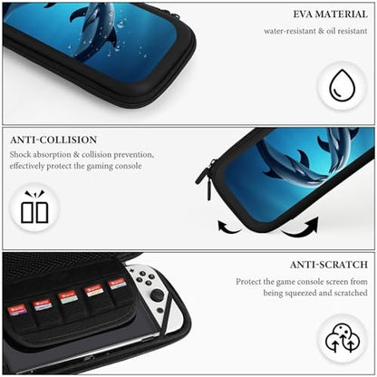 Protective Carrying Case Compatible with Switch, Travel Game Console Holder Bag with 15 Game Cartridges, Ocean Sea Animal Lover Dolphin Hard Shell Pouch - color: Color(99)