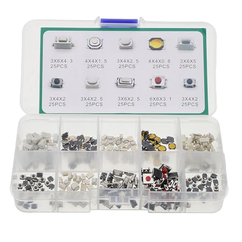 250pcs Car Momentary Tactile Push Button Switch Kit Mini Off Light Touch Round Switches for Vehicle Electronics DIY Repair and Arcade Game Replacement