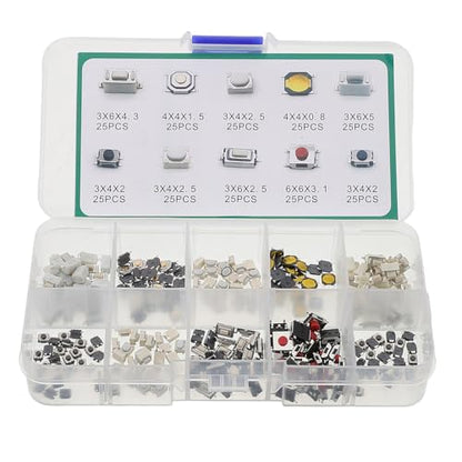 250pcs Car Momentary Tactile Push Button Switch Kit Mini Off Light Touch Round Switches for Vehicle Electronics DIY Repair and Arcade Game Replacement