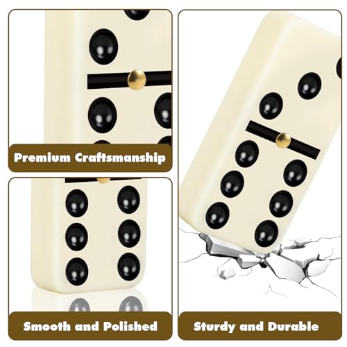 Double 6 Dominos Set for Adults, Durable 28 Tiles Dominos with 4 Wooden Racks and Carrying Case,Classic Board Games,Portable Travel Game