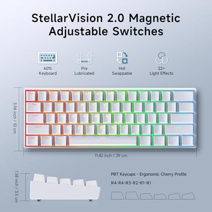 MCHOSE Ace 60 PRO Gaming Keyboard 60 Percent, Hall Effect Keyboard Wired, Magnetic Switch Keyboards Rapid Trigger, 8K Polling Rate, Adjustable Actuation Point, RGB Lighting, HotSwap, White - color: 60Pro-White TTC Uranus Switch