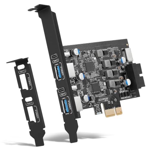6-Ports USB 3.0 PCIe Card (2X USB A-2X Type-C), with 19 Pin/Type E(A-Key) | PCIe USB Expansion Card, USB C PCIe Card with a Low Profile Bracket, for Desktop PC Support Windows 11/10/8/7/XP and Linux - size: 2*USB A,2*USB C,19 Pin,Type E