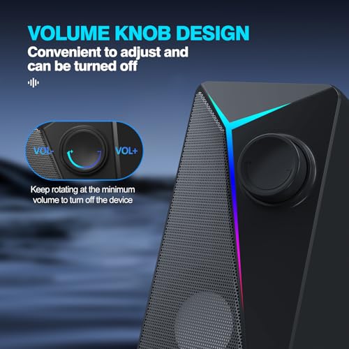 Computer Speakers for Desktop PC, USB AUX Stereo Speaker with RGB Lights, Plug and Play Monitor Speakers for Laptop Gaming Office,Extended Cable 3.44ft,Crisp Stereo Sound - style: CO-706
