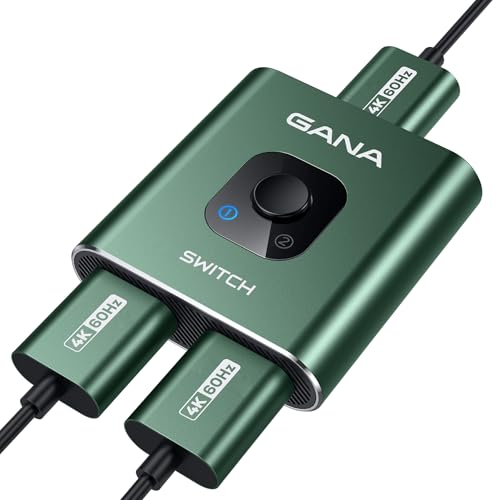 HDMI Switch 4k@60hz Splitter, GANA Aluminum Bidirectional HDMI Switcher 2 in 1 Out, Manual HDMI Hub Supports HD Compatible with Xbox PS5/4/3 Blu-Ray Player Fire Stick Roku - color: Green (No Cable)