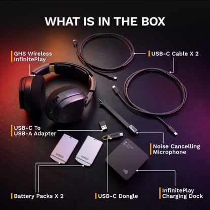 GLORIOUS GHS Wireless InfinitePlay - 2.4GHz & Bluetooth Wireless Gaming Headset for PC, PS5, PS4, Switch - Swappable 85Hr Batteries, Custom Tuned Drivers, Detachable Noise Cancelling Mic - Black - color: Black Wireless
