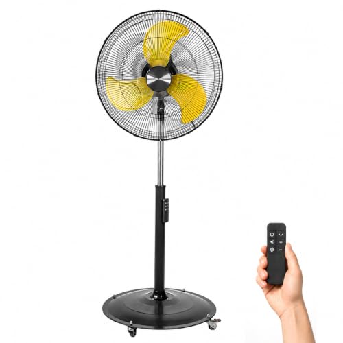 20 Inch DC Motor Pedestal Fan, Energy Efficient & Quiet 5100 CFM High Velocity Oscillating Standing Fan with Casters, Heavy Duty Metal Industrial Fan for Warehouse, Garage & Shop-UL Listed - color: Yellow, size: 20 Inch-DC