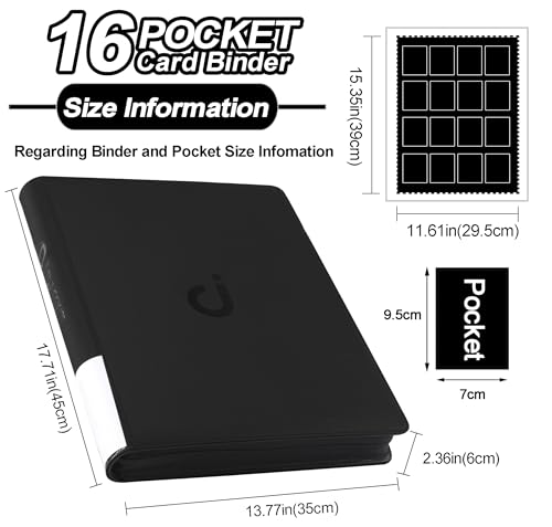 D DACCKIT Card Binder 16 Pocket - Fits 1024 Cards，4X4 Ringless Card Album with Sleeves for Trading Cards & Sports Cards（Model A，Classic Black） - color: Classic Black