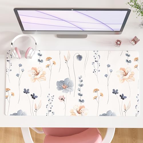 QIYI Large Mouse Pad, Floral Desk Mat for Desktop, Women Girls PU Leather Waterproof Gaming Mousepad, Computer Laptop Flower Desk Accessories Protector Writing Pad for School Office Home 31.5" x 15.7" - color: Watercolor Flowers, size: 31.5" x 15.7"