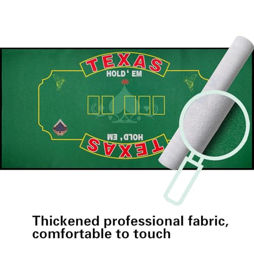 2-in-1 Casino Night Poker Mat, 36"x72" Double-Sided Texas Hold'em & Blackjack Felt Table Cover, Non-Slip Steel Clamps Included, Perfect for Game Night, Home & Casino Parties - color: Green